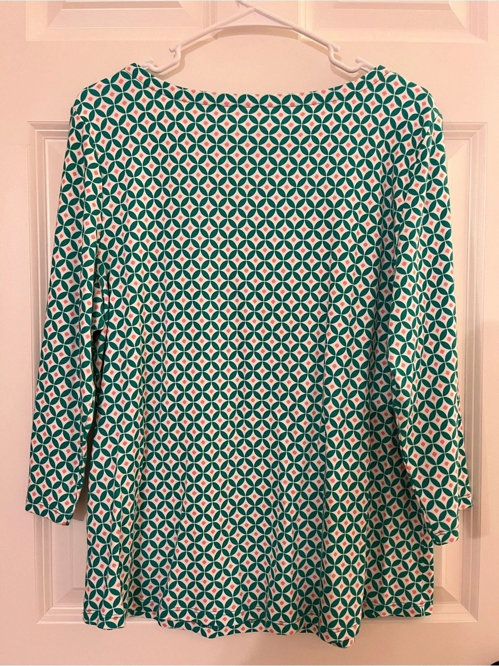 Charter Club Geometric Long Sleeve Top in Teal Pink White Size XL